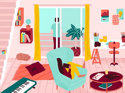 Coronamaison books character coronahouse coronamaison desk home house illustration piano switch