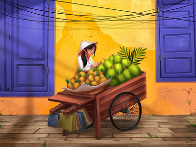 Fruit Seller Illustration asia character city design design studio digital art digital illustration digital painting fruit fruits graphic design illustration illustration art illustrations illustrator street thai thailand traveling woman