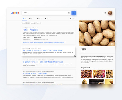 Google Redesign card google design home landing material material design potato search result