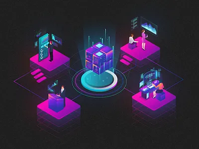 server cloud blockchain cloud data isometric server system