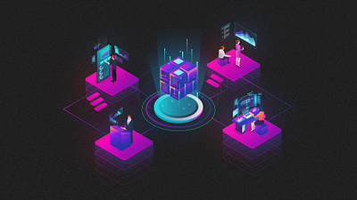 server cloud blockchain cloud data isometric server system