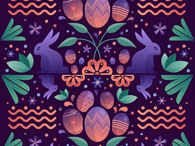 Easter adobe allover artwork creation drawing easter eggs flat design graphic design illustration illustrator pattern rabbit wallpaper