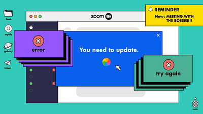 Zoom Meeting computer desktop error meeting pop up retro update software window work from home zoom zoom call