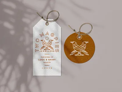 Two Magpies Jewellers - hang tags birds bold illustration lineart logo minimalism packaging retro tags typography vintage
