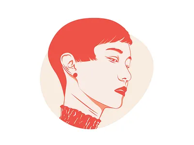 Portrait Illustration design face girl illustration portrait red short hair vector