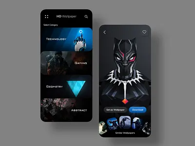HD Wallpaper app concept adobexd app designer dailyui dark app dark mode dark ui instaui uidesigner uiux design uiuxdesign userinterface uxdesign uxdesigner uxuidesign wallpaper app