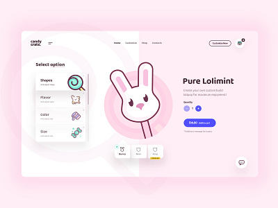 Candy Shop Website character clean design graphics hero icons illustration pink product ui ux vector website