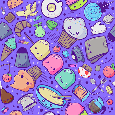 Kawaii Food Pattern design illustration kawaii pattern photoshop