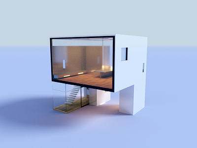 Perspective 3d architecture house illustration minimal voxel