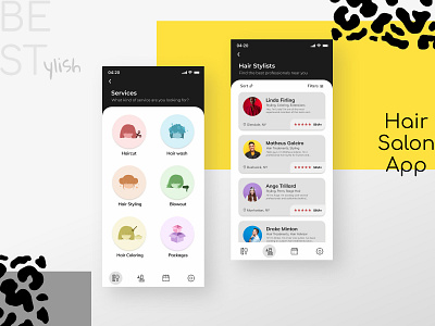 Hair Salon App app branding colorful design figma haircut hairdresser hairstyle icon illustration illustrator kawaii list menu minimal navigation bar ui ux vector