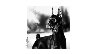 Study of a Dobermann digital dobermann dog drawing illustration lights sketch sketching values winter woods