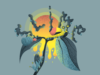 Slimy snails. contemporary delicate flat design gnarly illustration leaf slime smile snail sun vector