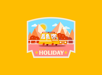 ✹ Holiday ✹ Badge badge badge design car character cute design graphisme holiday illustration logo mountain retro road sun typography vector work yellow