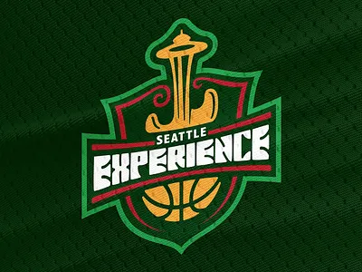 Seattle Experience Primary Logo basketball brand branding design experience flower guitar hendrix jimi logo nba power seattle sonics space needle supersonics voodoo