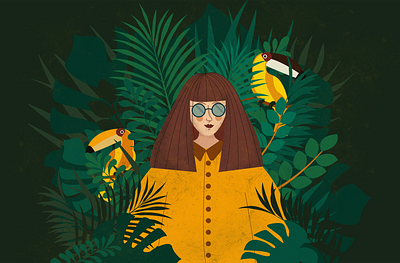 From the Jungle. character flat girls illustration illustration design illustrations illustrator jungle parrots tropic vector vector art