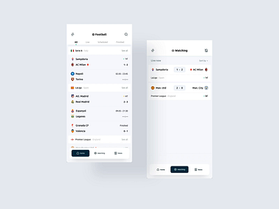 Sports app interaction add adobexd after effects application dark favorites football interaction material mobile mobile app modern navigation scores slide sport ui user interface ux white