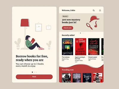 Library app books bookstore design flat illustration library minimal ui vector