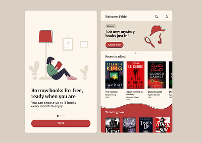 Library app books bookstore design flat illustration library minimal ui vector