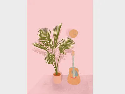 palm colorful digital art digital drawing digital illustration dreamy freelance designer freelance illustrator guitar illustration ipadproart plant pop summer summertime whimsical whimsy