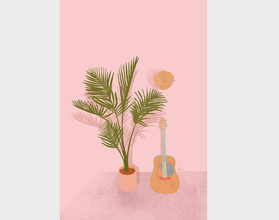 palm colorful digital art digital drawing digital illustration dreamy freelance designer freelance illustrator guitar illustration ipadproart plant pop summer summertime whimsical whimsy