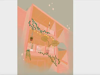 a dream apartment digital art digital drawing digital illustration dreamy freelance designer freelance illustrator girl goodvibes illustration ipadproart light and shadow plant plant illustration procreate summer summertime sunlight whimsical whimsy