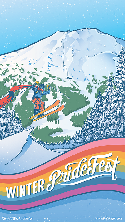 Winter Pridefest design illustration lgbtqia mountain skiing vector