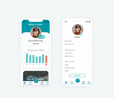 Eco Tooth App - Mobile App app application design home screen mobile ui settings ui tooth tooth app toothbrush app ui ui design ux design