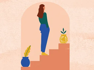 Woman in Doorway architecture design illustration pastels plant