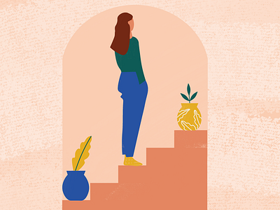 Woman in Doorway architecture design illustration pastels plant