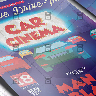 Drive-In Car Cinema - Flyer PSD Template open air cinema