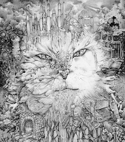 Kingdom of the Silver Cat Cover art artist artwork black white black and white blackandwhite cat children book illustration childrens book childrens illustration detail illustration ink inkillustration silver cat silvercat sketches