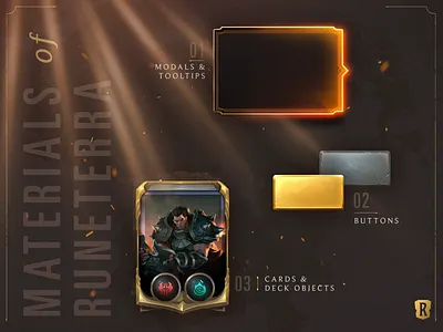 Materials of Runeterra button buttons card card game cards ui design gaming illustration interactive modals tooltip tooltips type typography ui