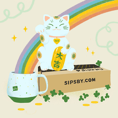 Lucky Teas illustration lucky maneki neko procreate rainbow