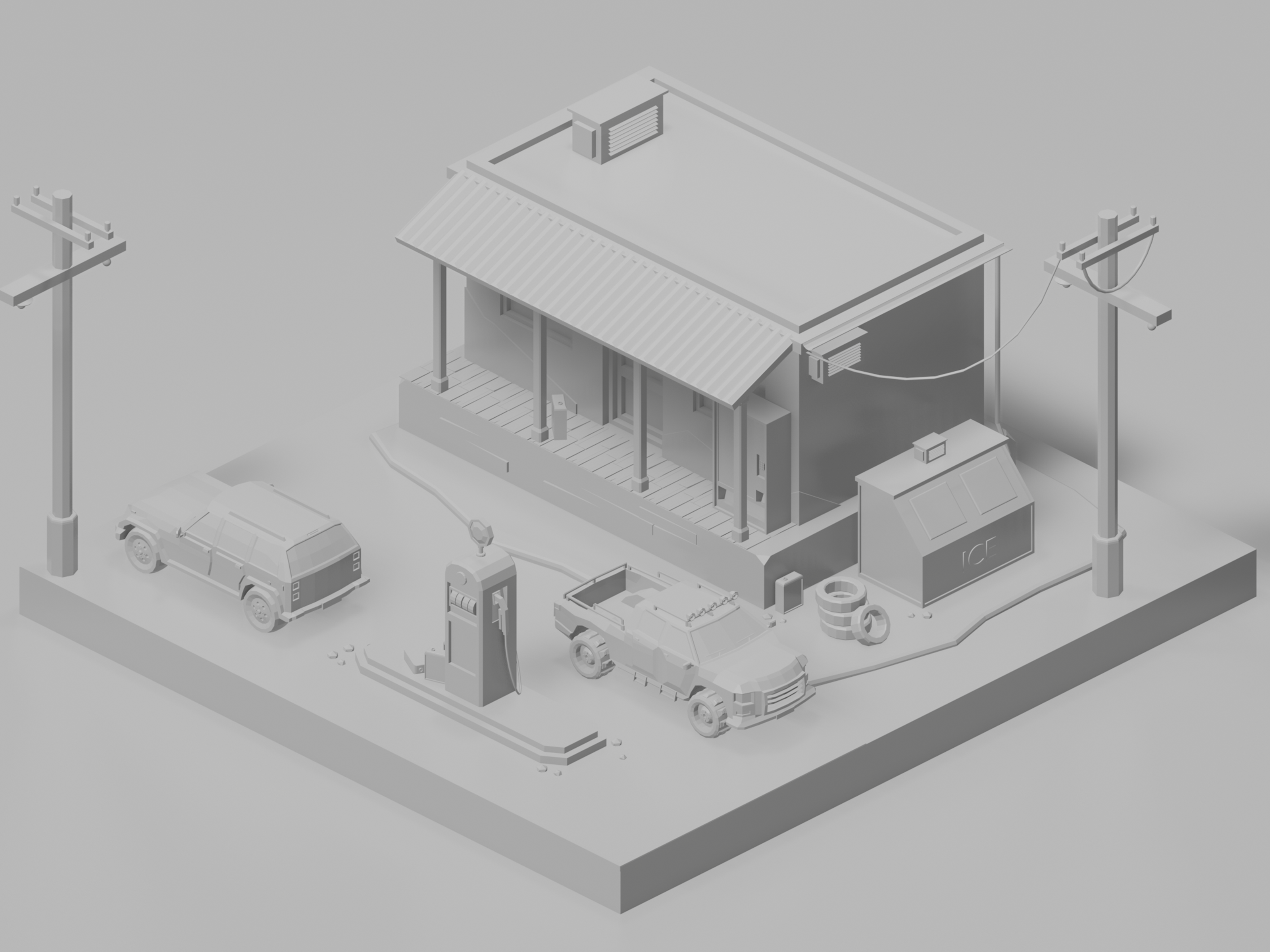 Example of Low Poly Gas Station WIP