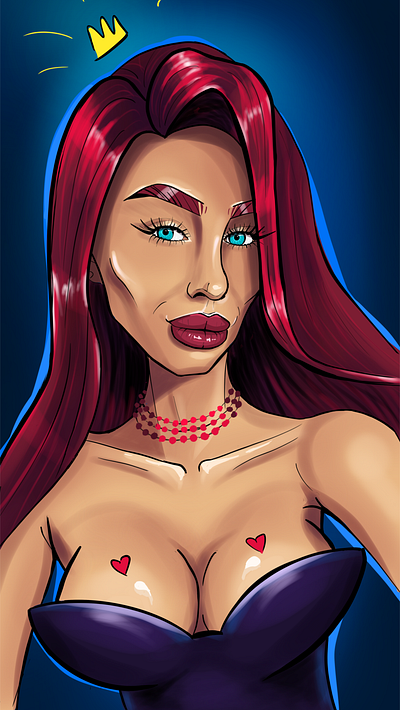 Queen of Hearts - Fashion Illustration, Pop Art, Merchandise art blue characterdesign digitalart digitalpainting empowerment fashion fashionillustration hearts love merchandise modern popart portrait posterdesign procreate queen red stylized vibrant