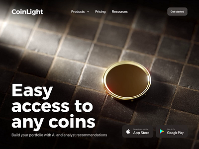 CoinLight website easy access 3d 3d animation 3d art ai coin e commerce ecommerce finance fintech hero hero section herosection landing landing page landingpage web web design web3 webdesign website