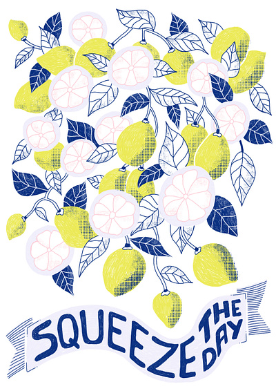 Squeeze the day art bespoke craft design drawing fresco hand drawn handmade illustration ipadpro leaves lemons pattern pattern art