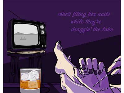 She's Filing Her Nails While They're Draggin' the Lake editorial illustration illustration vector
