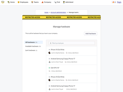 Manage hardware hardware saas serial number sidebar ui