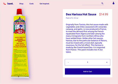 Sharpen Challenge: Hotsauce Profile Page design challenge ecommerce ecommerce design ecommerce shop harissa hot sauce profile profile page sharpen shop visual design web design