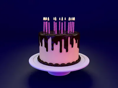 Virtual Birthday 3d animation c4d cake candles cinema4d confetti dark gold icing illustration motion render