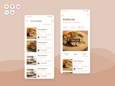 Caco Cooking UI Kit adobe photoshop adobe xd cook figma invisionapp kit sketch ui uiux