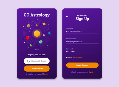 Sign Up Form #DailyUI 001 account app app design astrology challenge daily ui dailyui dailyuichallenge form form design mobile mobile app mobile app design mobile design mobile ui screen sign in sign up signup signup screen