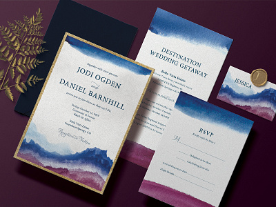 Destination Wedding Invitations colorado destination wedding graphic design illustration mountains watercolor wedding invitation