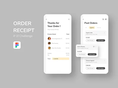UI Challenge | Order Receipt app asian food figma food app food delivery food ordering app illustration mobile ui noodles ramen receipt ui uichallenge uidesign