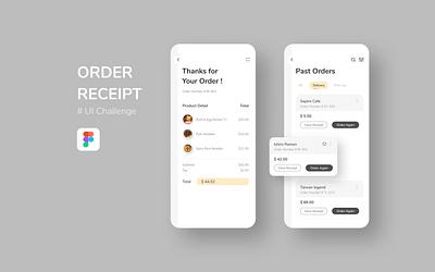 UI Challenge | Order Receipt app asian food figma food app food delivery food ordering app illustration mobile ui noodles ramen receipt ui uichallenge uidesign