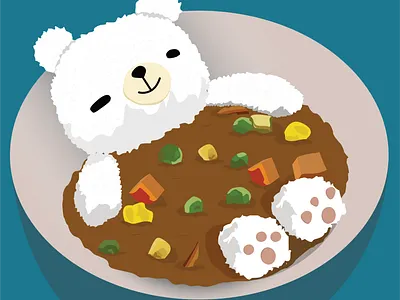 curry rice bear animal art illustration