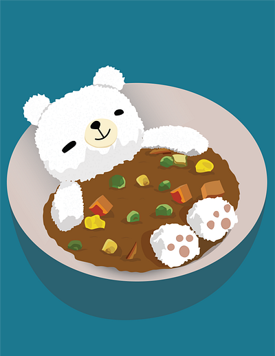curry rice bear animal art illustration