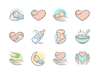 Baby icons care child embracing hug icon set infant kid love mama mom mother mothers mothers day newborn parent parenting sleep together togetherness women