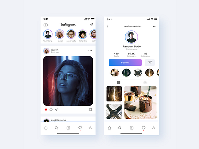 Instagram UI Reimagined angkit amatya behance conceptui design graphicdesign instaui minimal minimalist ui ui design uiux ux uxdesign